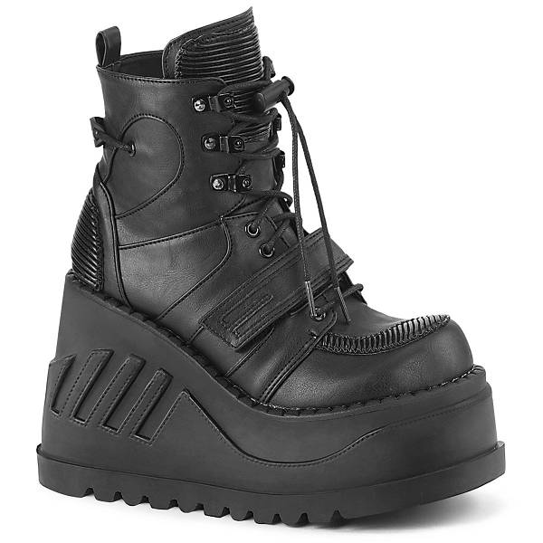 Demonia Women's Stomp-13 Platform Boots - Black Vegan Leather D2569-48US Clearance